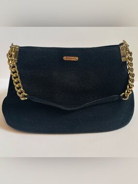 Eric Javits Black Raffia Straw Gold Chain Satchel NWT